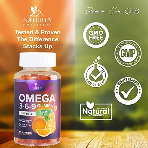 Omega 3 6 9 Vegan Gummies - Triple Strength Omega 3 Supplement Gummy - Essential Oil 369 Heart Support and Brain Support for Women, Men & Pregnant Women, Non-GMO, Orange Flavor - 60 Gummies