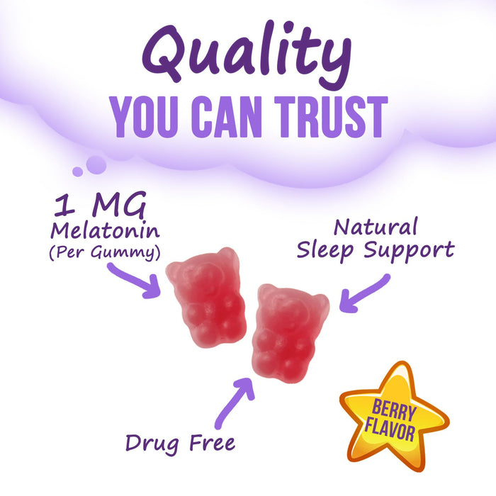 Kids Sleep Gummies 2mg - Children's Sleep Gummy with Melatonin, Non-Habit Forming, Works with Natural Sleep Cycle, Supports Peaceful, Restful Sleep, Calm & Drug-Free, Natural Berry Flavor, 60 Gummies