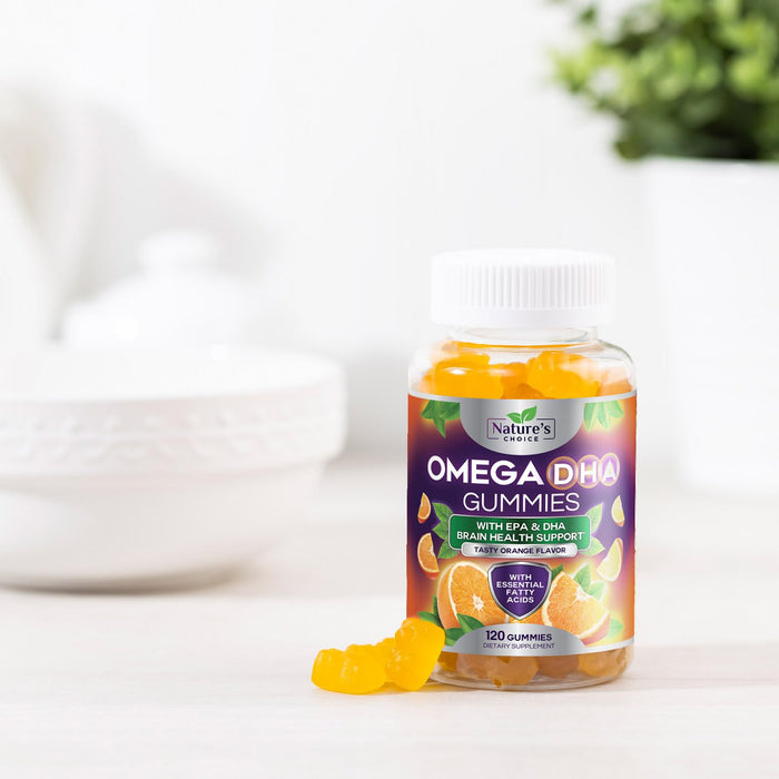 Omega 3 Fish Oil Gummies - Triple Strength Omega3 Gummy - DHA & EPA Fatty Acids for Heart Health, Joint & Brain Support, Nature's High Absorption Omega Fish Oil Supplement, Orange Flavor- 120 Gummies