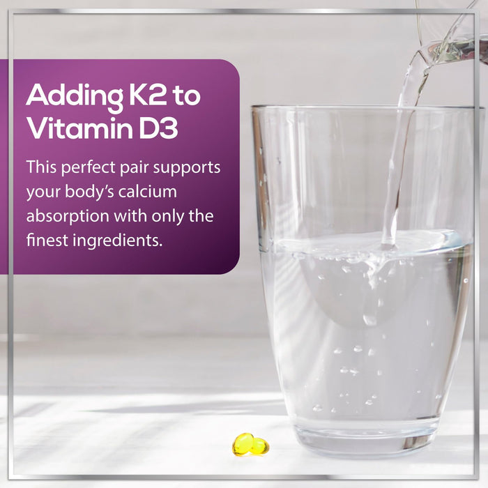 Vitamin D3 K2 - Vitamin D3 (5000 iu) & 100 mcg Vitamin K2 (MK-7) Complex for Immune Support & Bone, Teeth & Muscle Health - Easy to Swallow, Gluten Free, Non-GMO, Bottled in USA - 120 Softgels