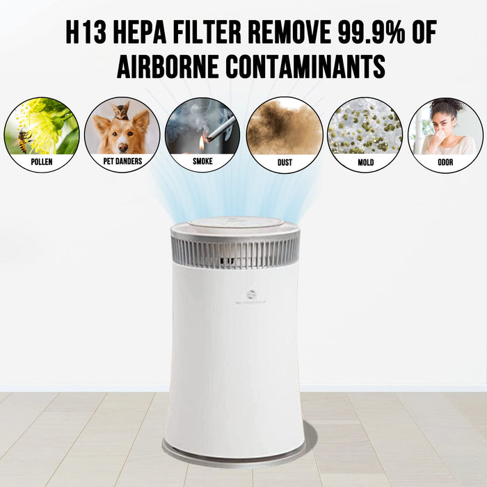 Air Purifier for Home Large Room – Covers Up to 500 Sq Ft, 5-in-1 HEPA Filter System for Allergies, Pets, Smoke, Remove Dust & Odor – Quiet Sleep Mode, High Filtration Efficiency – SILVERONYX, White