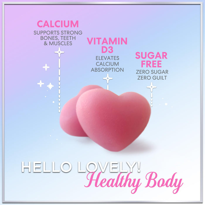 Calcium Supplements for Women - Sugar Free Calcium Gummies with Vitamin D3 for Bone Strength, Teeth & Immune Health Support, Natural Chews for Women & Men - Raspberry Flavored & Non-GMO - 60 Gummies