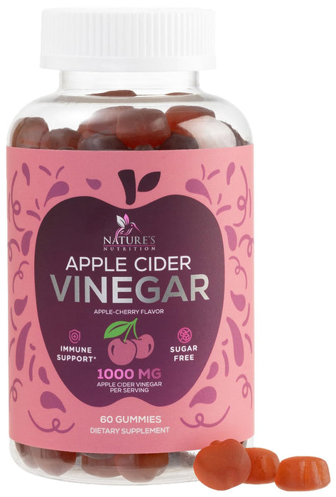 Vegan Apple Cider Vinegar Gummy 1000mg - Sugar Free ACV Gummies Vitamins Supplement with Vitamin B12 for Energy - Supports Digestion, Detox and Cleanse - Gelatin-Free, Non-GMO - 60 Gummies