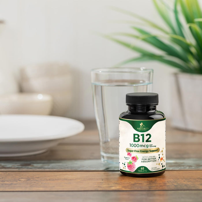 Vitamin B12 (Methylcobalamin) 1000 mcg - Chewable Tablet for Energy, Nervous System & Brain Support - Maximum Strength, Fast Dissolve, Vegan, Gluten-Free, Non-GMO for Women & Men - 60 Tablets