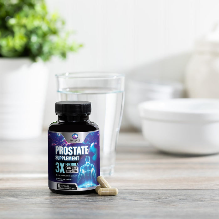 Prostate Health Supplements for Men - Support Complex 3x Formula with Saw Palmetto Blend Stinging Nettle Root & Pumpkin Seed Extract - Supports Bathroom Trips Prostate & Urinary Health - 60 Capsules