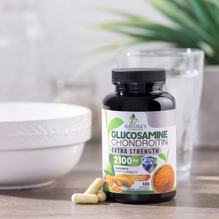 Glucosamine Chondroitin MSM 2100mg Complex - Joint Support Supplement for Joint Mobility & Comfort For Men and Women with Turmeric & Boswellia, Triple Strength Glucosamine Supplements - 120 Capsules