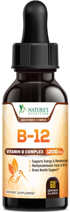 Vegan B-12 Vitamin Supplement Drops (Methylcobalamin) Extra Strength Super B Complex - Sublingual B12 Liquid for Immune Support, Heart Health & Cellular Energy Support, Raspberry Flavored - 2 Fl Oz