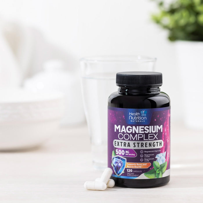 Magnesium Complex Capsules 500 mg with Oxide, Glycinate, Malate, Citrate - High Absorption Complex Chelated Magnesium Mineral Supplements - for Muscle, Bone and Heart Health Support - 120 Capsules