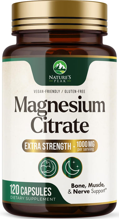 Magnesium Citrate 1000mg - High Absorption Magnesium Supplement Supports Muscle, Bone, Nerve & Heart Health - Extra Strength Magnesio Complex Pills - Non-GMO, Premium Energy Formula - 120 Capsules