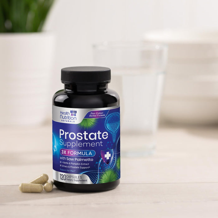 Prostate Health Supplements for Men - Potent 3X Formula with Saw Palmetto, Stinging Nettle, Pumpkin Seed Extract, Bottled in USA, Prostate Supplement for Urinary Support, Vegan, Non-GMO, 120 Capsules