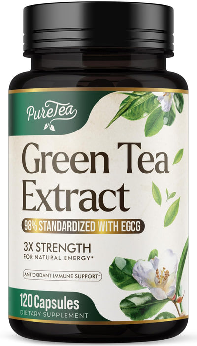 Green Tea Extract Capsules 1000mg with 98% Standardized Polyphenols & 45% EGCG for Heart Support with Antioxidants - 3X Absorption Green Tea Pills for Natural Energy, Gentle Caffeine - 120 Capsules