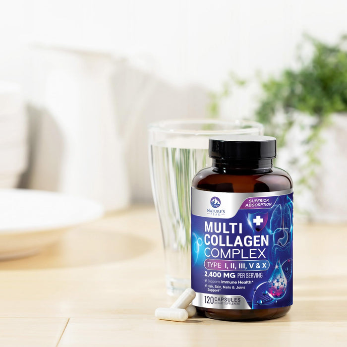Multi Collagen Peptides Supplement for Hair, Nail, Skin - Type I, II, III, V, X, Collagen Powder Pills - Grass-Fed, Hydrolyzed for Bone and Joint Support for Women & Men, Non-GMO - 120 Capsules