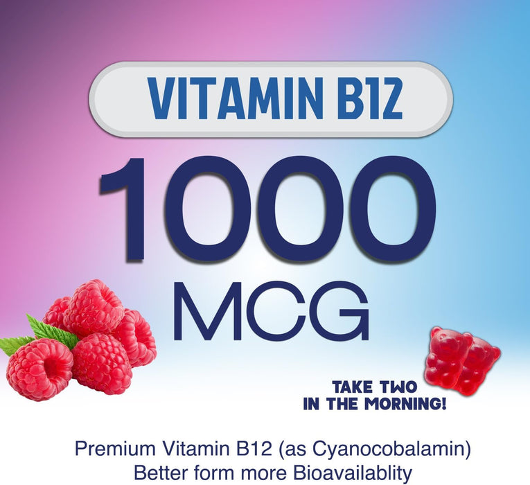 Energy Gummies 1000mcg - with Vitamin B12, Green Tea Natural Caffeine Support, Daily Energy Gummies - Delicious Berry Flavor B12 Chewable Exercise Supplement for Running Cycling & Sports - 120 Chews