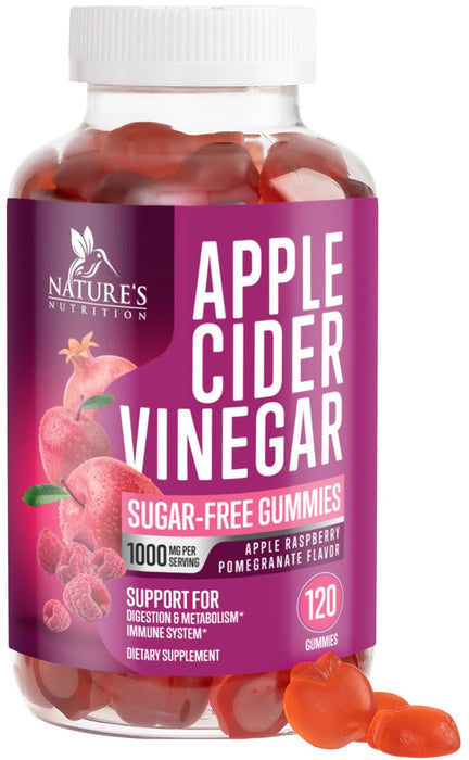 Apple Cider Vinegar Gummies Sugar Free 1000mg for Cleanse, ACV Gummy Vitamin B12 for Digestion Energy & Immune Health Support, Supports Metabolism, Keto Friendly, Apple Raspberry Flavor - 120 Gummies