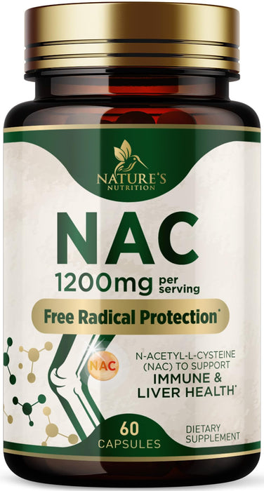 NAC Supplements N-Acetyl L-Cysteine (NAC) 1200 mg - NAC Supplement for Lung Health & Immune Support, Liver Support & Antioxidants, Freefrom N-Acetylcysteine, Gluten Free, Non-GMO, 60 Veggie Capsules
