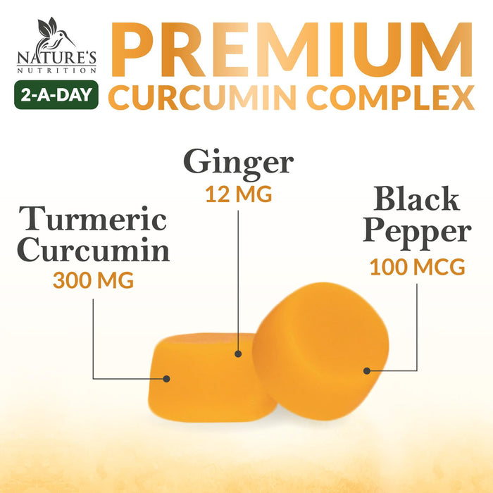 Turmeric Gummies with Black Pepper & Ginger for Best Absorption, 95% Curcuminoids Tumeric Curcumin Gummy, Nature's Herbal Extract Joint Support Supplement, Vegan Non-GMO, Peach Flavor - 60 Gummies
