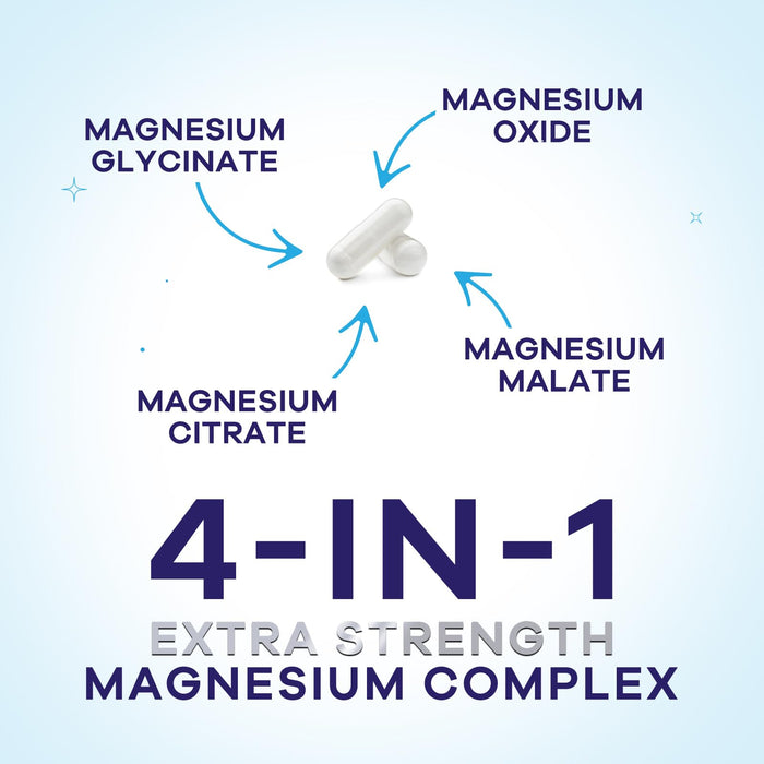 Magnesium Complex Supplement 500 mg - 5 in 1 High Absorption Chelated Magnesium Glycinate, Malate, Citrate, Oxide, Aquamin - Non-GMO Magnesio Capsules, Bone Muscle & Heart Health Support, 120 Capsules
