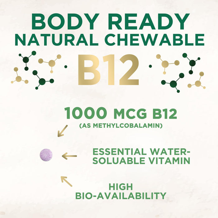 Vitamin B12 (Methylcobalamin) 1000 mcg - Chewable Tablet for Energy, Nervous System & Brain Support - Maximum Strength, Fast Dissolve, Vegan, Gluten-Free, Non-GMO for Women & Men - 60 Tablets