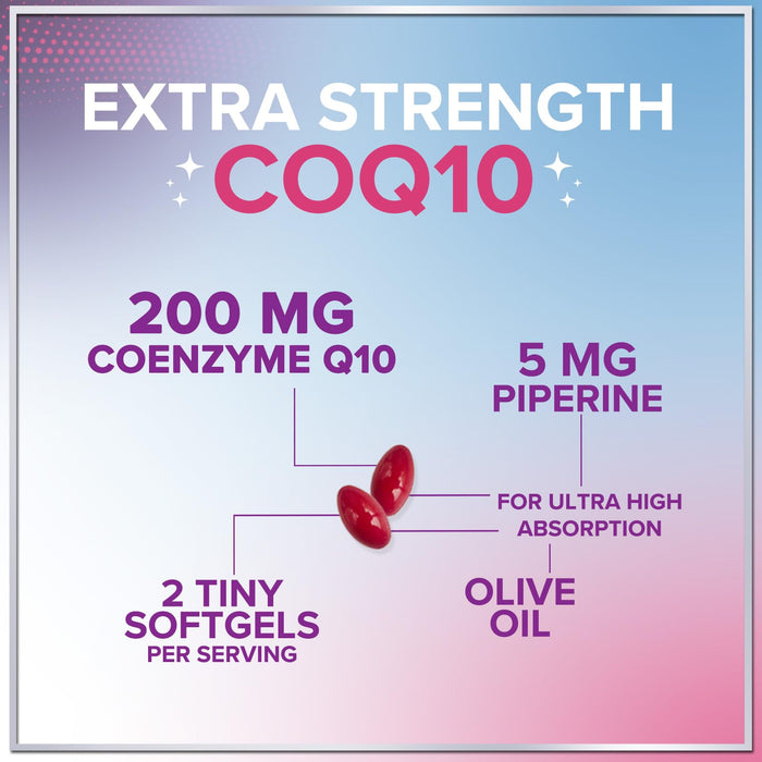 CoQ10 200mg Softgels - Ultra High Absorption, Antioxidant for Heart Health & Energy Production Support - Coenzyme Q10 (Ubiquinone) Co Q 10 Supplement and Vitamins 100mg Each - Non GMO - 240 Softgels