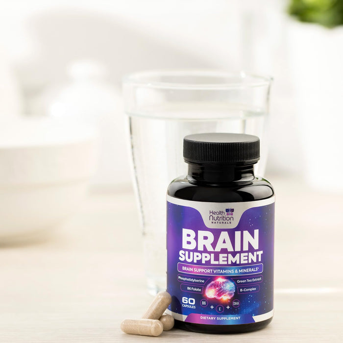 Brain Supplements for Memory and Focus - Extra Strength Nootropic Capsules for Concentration, Alertness, Cognitive Support - Phosphatidylserine, Brain Health Vitamins B6 C E Zinc - 60 Capsules