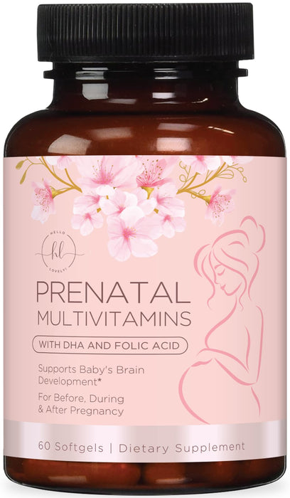 Prenatal Vitamins For Women With Folic Acid, DHA & Iron - Women's Prenatal Multivitamin, Essential Pre Natal Vitamins with Folate, Omega 3, D3, B12, Pregnancy Supplement for Mom & Baby - 60 Softgels