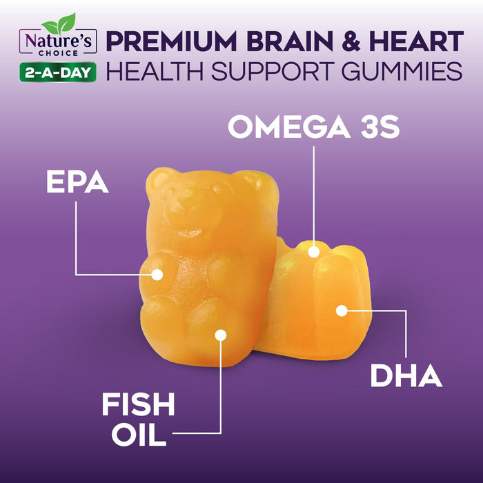 Omega 3 Fish Oil Gummies - Triple Strength Omega3 Gummy - DHA & EPA Fatty Acids for Heart Health, Joint & Brain Support, Nature's High Absorption Omega Fish Oil Supplement, Orange Flavor- 120 Gummies