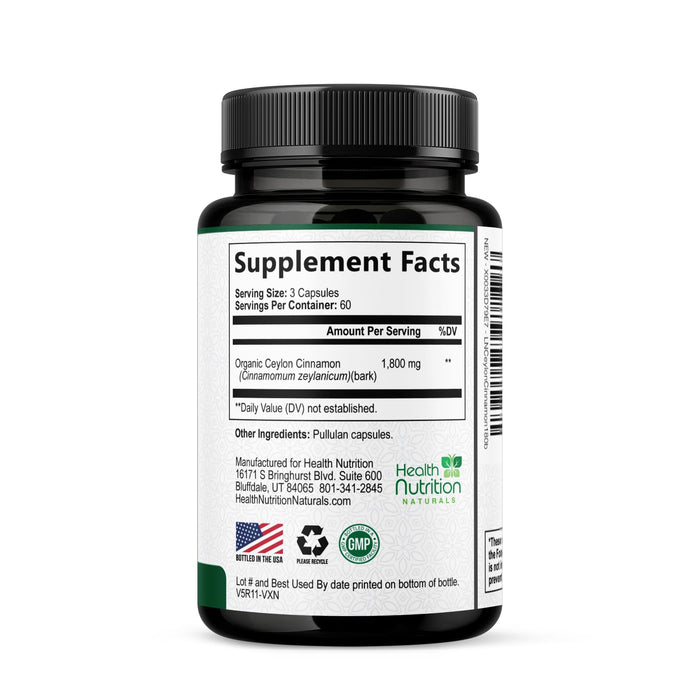 Ceylon Cinnamon Capsules 1800mg – 180 Capsules