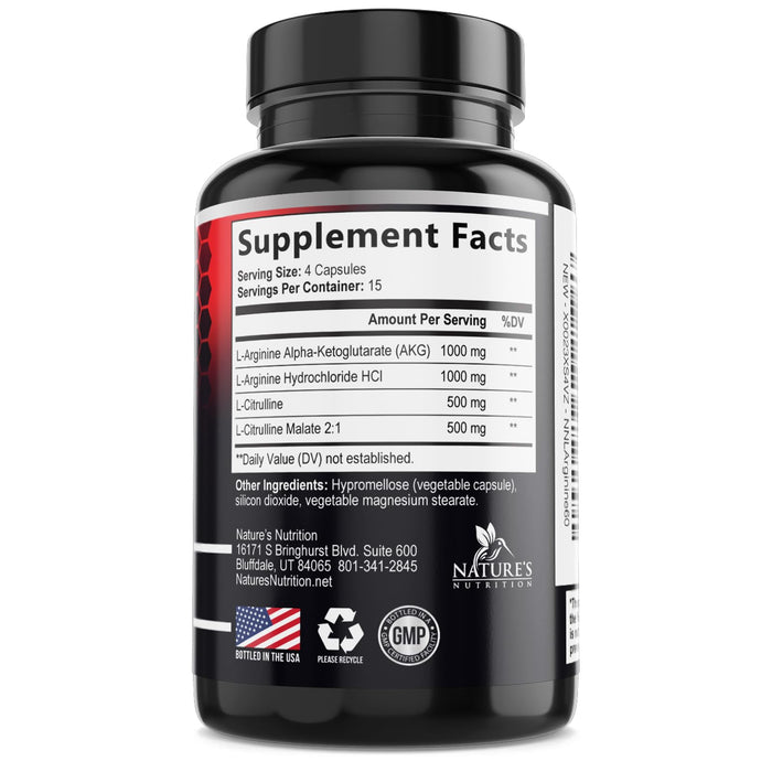 Nitric Oxide Formula with L-Arginine + Citrulline – 3000mg – 60 Capsules
