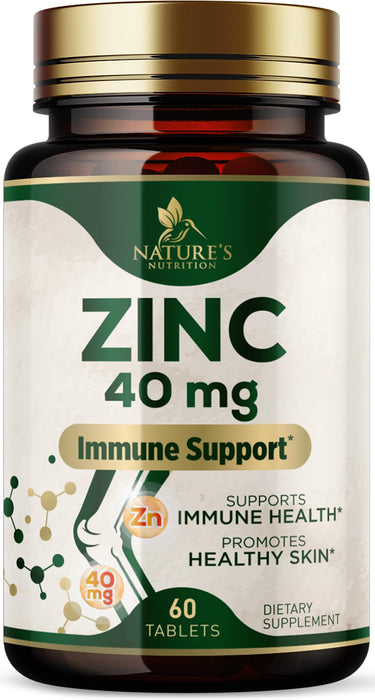 Zinc 40mg Supplements for Women and Men, Supplement for Immune Health Support, Skin Health Support, & Antioxidant Supplement for Adults with Zinc Gluconate 40 mg, High Potency, Non-GMO - 60 Tablets