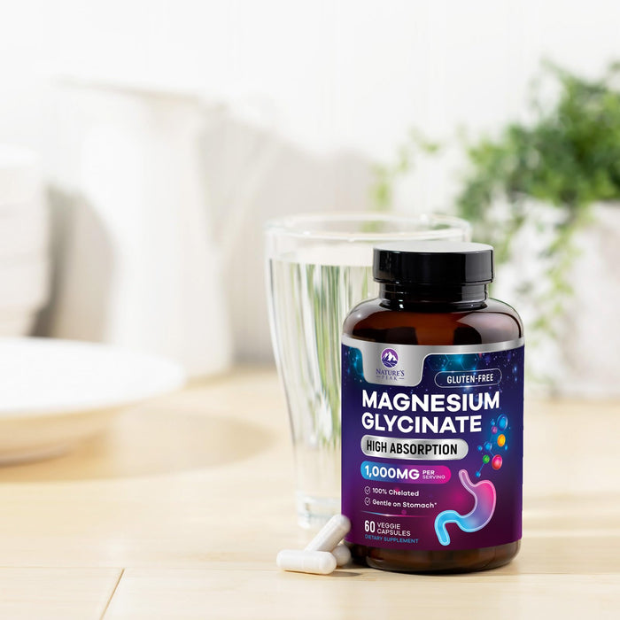 Magnesium Glycinate Supplement Pure 1000 mg Chelated for Max Absorption - Supports Bone, Muscle, Nerve & Heart Health, Sleep Support - Best Magnesium Pills for Whole Body Support - 60 Capsules