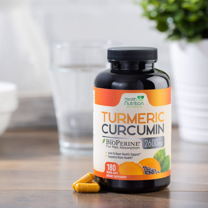 Turmeric Curcumin Supplement 2600mg - 95% Curcuminoids with Organic Turmeric & BioPerine Black Pepper for Best Absorption, Nature's Vegan Joint Support, Non-GMO Tumeric, Bottled in USA - 180 Capsules
