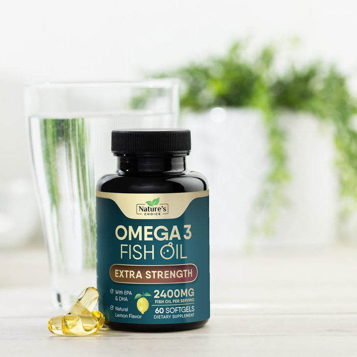 Omega 3 Fish Oil Supplement 2400 mg - Triple Strength EPA & DHA Fish Oil Omega 3, Essential Fatty Acids Supplement Softgels, Brain & Heart Health Support Supplements, Gluten Free Non-GMO, 60 Softgels