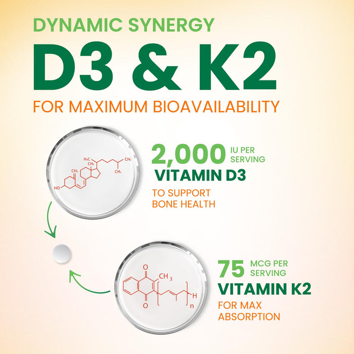 Vitamin D3 K2 2000 IU + with K2 (MK-7) 75 mcg – 180 Tablets