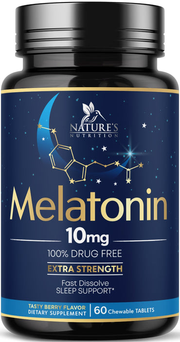 Melatonin 10 mg Fast Dissolve, Melatonin Supplements for Restful Sleep, Natural Sleep Support Supplement for Adults, Extra Strength Strawberry-Flavored Tablets, Sugar Free, 60 Tablets, 60 Day Supply