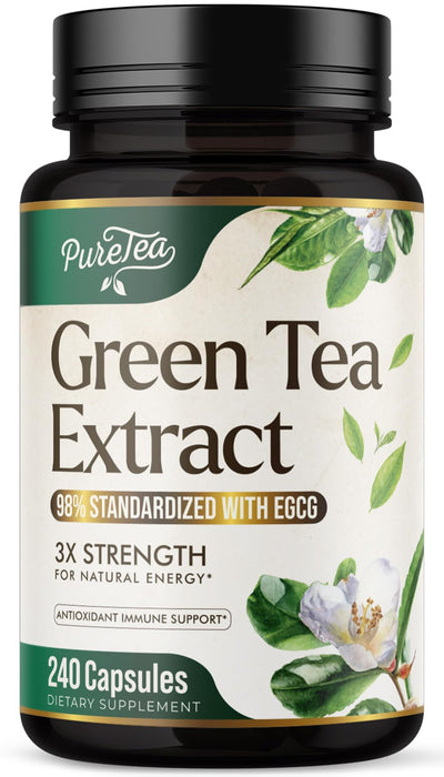 Green Tea Extract Capsules 1000mg with 98% Standardized Polyphenols & 45% EGCG for Heart Support with Antioxidants - 3X Absorption Green Tea Pills for Natural Energy, Gentle Caffeine - 240 Capsules