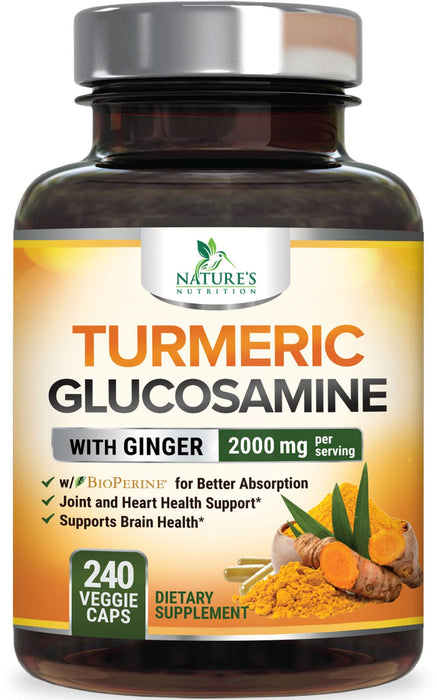 Turmeric Curcumin Supplement 2000mg with Glucosamine Chondroitin & Ginger, 95% Curcuminoids, BioPerine Black Pepper for Best Absorption, Nature's Joint Support, Non-GMO, Bottled in USA - 240 Capsules