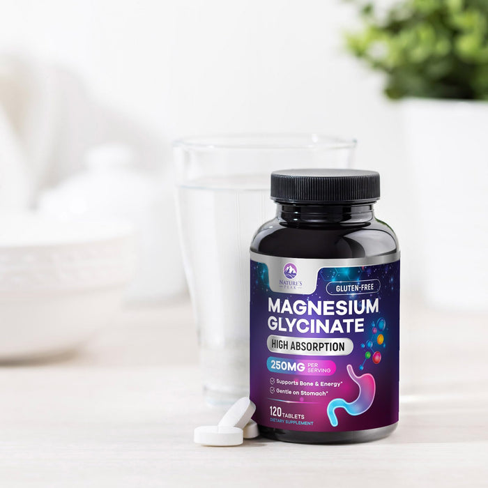 Magnesium Glycinate Chelated for Max Absorption - Supports Bone, Muscle, Nerves & Heart Health, Nature's Sleep and Stress Support, Best Magnesium Supplement Pills for Whole Body Support - 120 Tablets