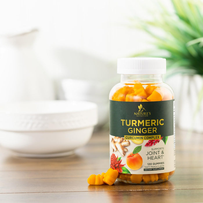 Turmeric and Ginger Gummies - Vegan Turmeric Curcumin Gummies with Black Pepper Extract for High Absorption, Nature's Curcumin Gummy for Joint Support Supplement, Non-GMO, Gluten Free - 120 Count