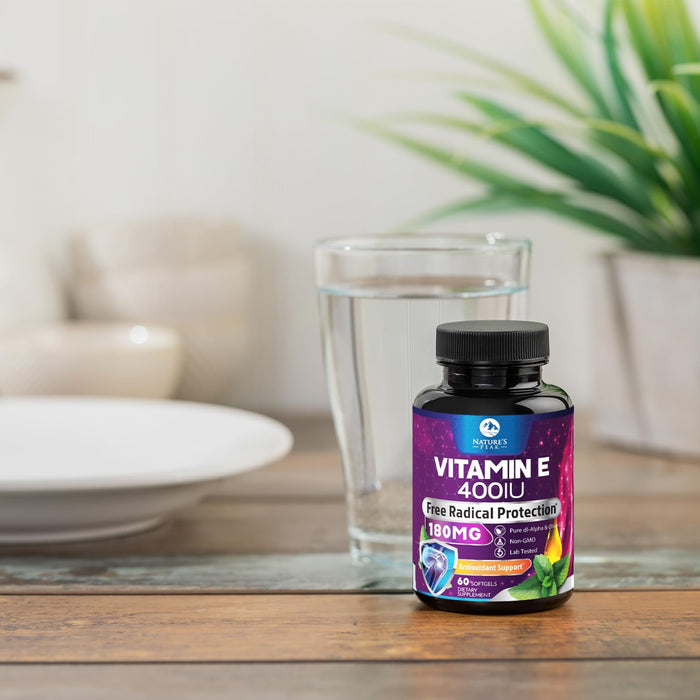 E Vitamin for Women and Men - 180 mg (400 IU) dl-Alpha - Effective Antioxidant Dietary Supplement - Hair, Skin, & Immune Health Support - Easily Absorbed Form, Non-GMO & Gluten Free - 60 Softgels