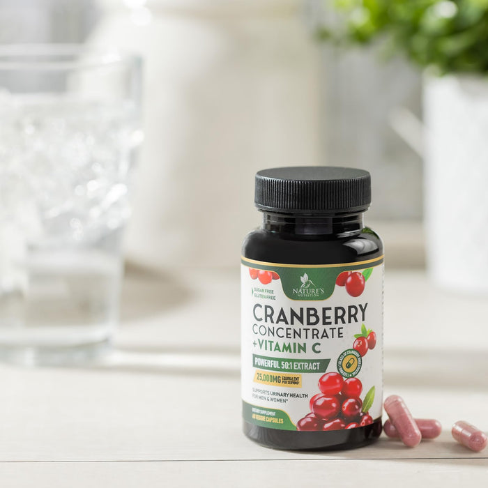 Cranberry Pills for Women - 500 mg Natural Urinary Tract Health Support - Concentrated Formula from Whole Fruit Cranberry & Vitamin C - Sugar Free, Gluten Free, Non-GMO Supplement - 60 Capsules