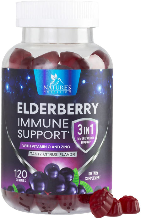 Sambucus Elderberry Immune Support Gummies for Kids & Adults, Elderberry Extract Gummy with Vitamins with Vitamin C, D3, Zinc, Immune Health Support Gummy Supplement, Black Elder Berry - 120 Gummies