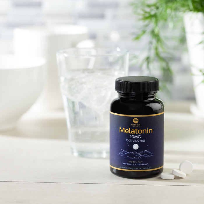 Melatonin 10mg - Sleep Support Supplements for Adults - Extra Strength Fast Dissolve 10 mg Melatonin Tablets for Restful Sleep Support, Natural Strawberry Flavor, Sugar-Free Non-GMO - 60 Day Supply