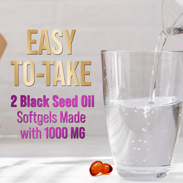 Black Seed Oil 1000mg - Premium Extra Strength Nigella Sativa Blackseed Oil - Black Seed Oil Skin, Digestive Health & Immune Support - Non-GMO Antioxidant, Gluten Free Supplement - 120 Softgels