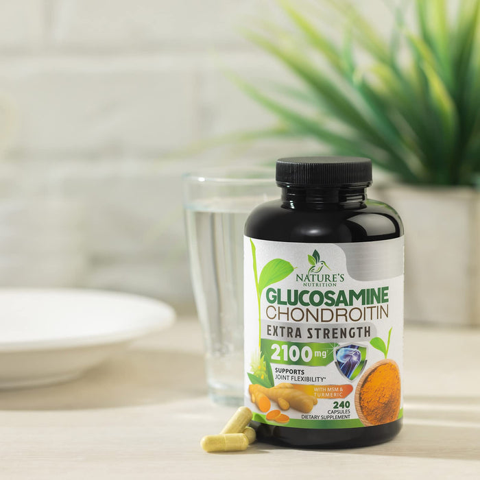 Glucosamine Chondroitin MSM 2100mg Complex - Joint Support Supplement for Joint Mobility & Comfort For Men and Women with Turmeric & Boswellia, Triple Strength Glucosamine Supplements - 240 Capsules