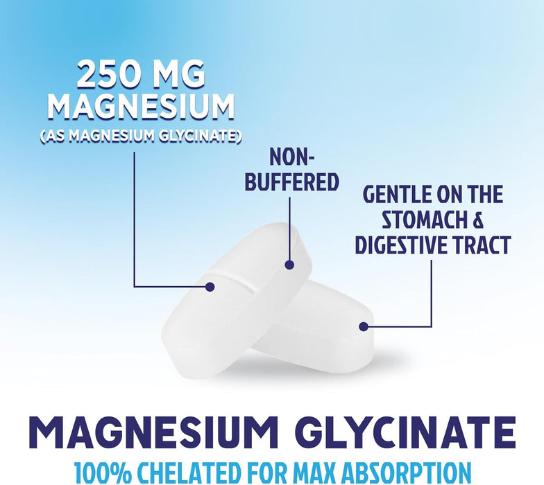 Magnesium Glycinate 250mg - 100% Chelated Magnesium for Max Absorption - Sleep Support, Muscle, Nerves, Bone & Heart Health Support, Best Mag Supplement, Vegan Non-GMO, 3rd Party Tested - 60 Tablets