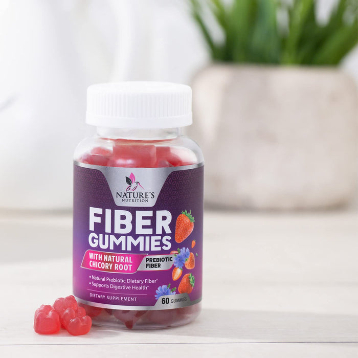 Fiber Gummies for Adults - 4g Gummy Fiber Supplement for Digestive Health & Regularity Support, Daily Prebiotic Supplements, Natural Prebiotic Gummy, Plant Based, Strawberry Flavored - 60 Gummies