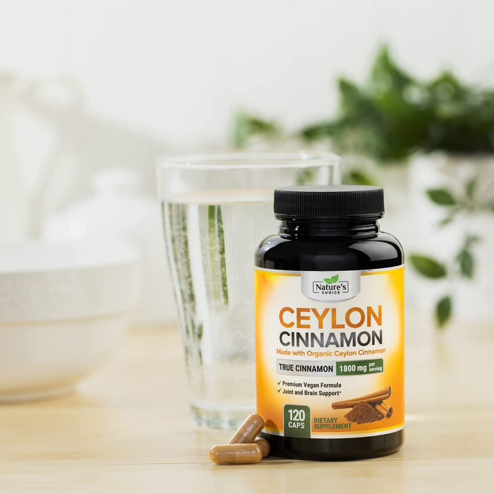 Ceylon Cinnamon Capsules 1800mg - Certified Organic Cinnamon, Bottled in USA, & Pure Extra Strength Ceylon Cinnamon Supplement, Antioxidant Pills, Non-GMO & Gluten Free, Sugar Free - 120 Capsules