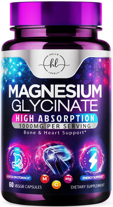 Magnesium Glycinate 1000mg | High Absorption | Chelated to Support Bone, Muscle, Nerves & Heart Health | Natural Sleep & Stress Support Women & Men | Vegan, Gluten & Soy Free, Non-GMO | 60 Capsules