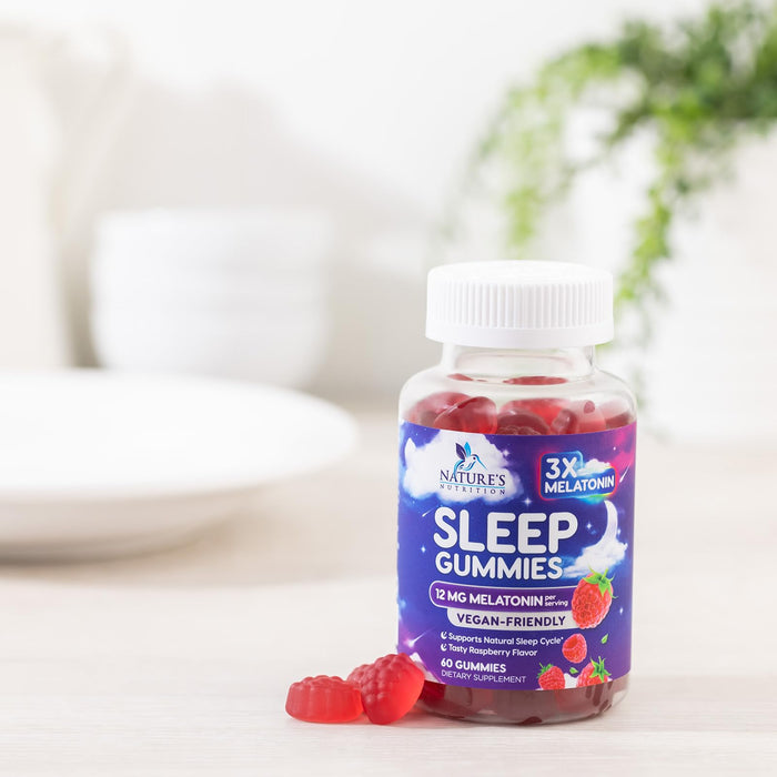 Sleep Gummies with Melatonin - Extra Strength Sleep Gummy, 12 mg Melatonin, Natural Melatonin Gummy, Occasional Sleep Support Supplement for Adults, Vegan, Non-GMO, Gomitas para Dormir - 60 Gummies