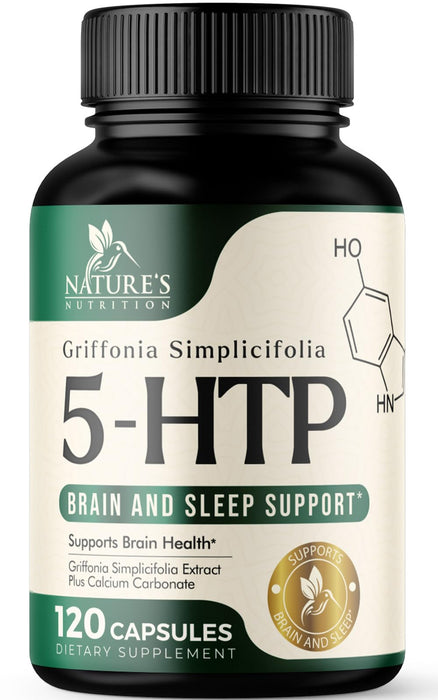 5 HTP 200mg Capsules Vegetarian Supplement - 5HTP Plus Calcium for Brain Support - Extra Strength Griffonia Simplicifolia 5-HTP Formula - 5 Hydroxytryptophan - Gluten Free & Non-GMO - 120 Capsules